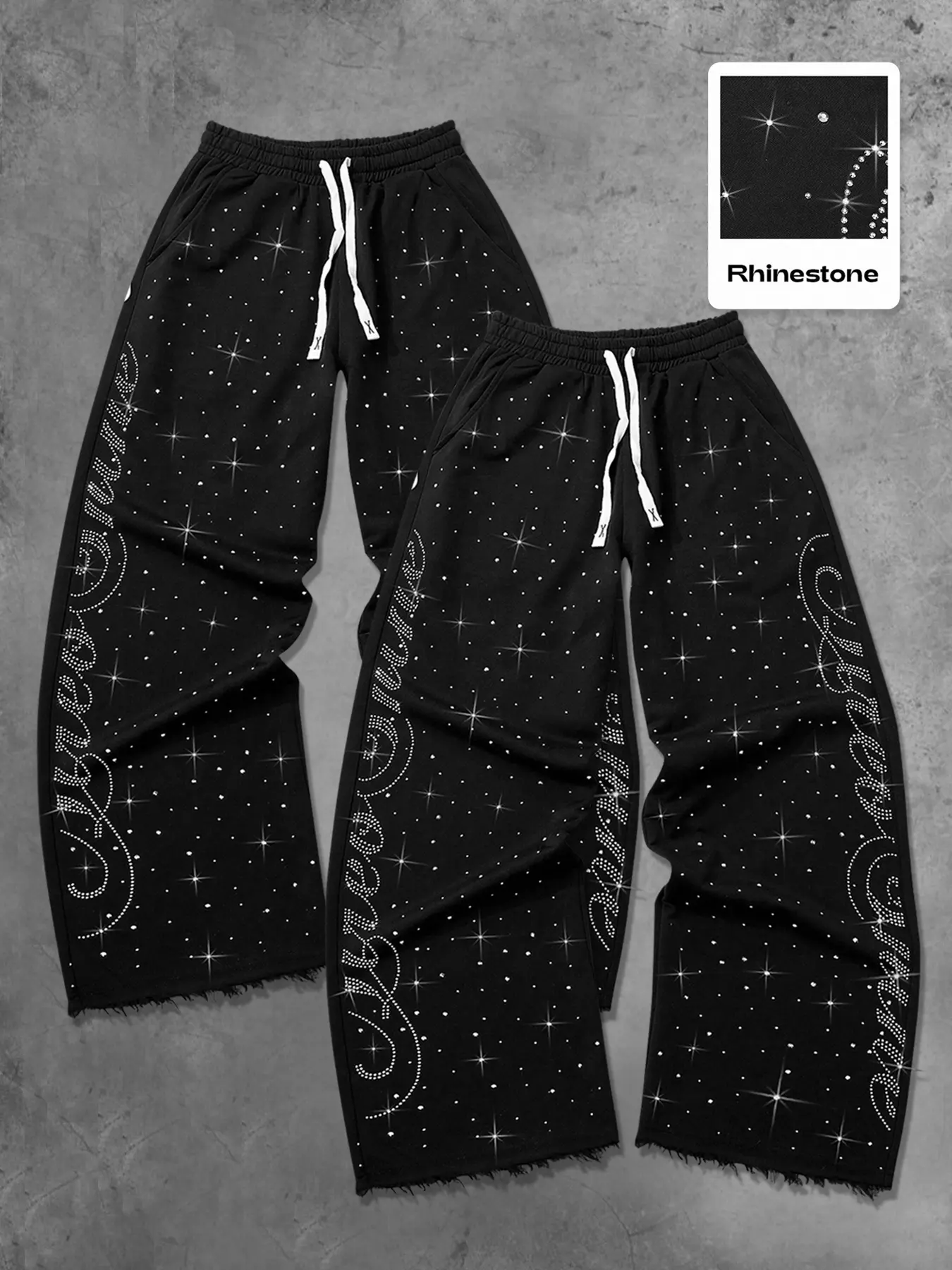 Men's Summer Drawstring Waist Sport Pants, Unique Rhinestone Letter Print, Trendy Straight Leg Joggers, Casual Outdoor Wear