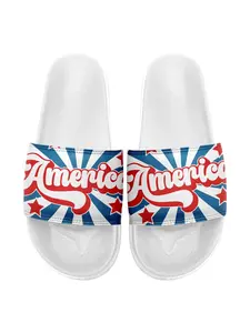 Men's Random American Flag Print Slides, Lightweight Comfortable Durable Slides, Casual Soft Slippers for Indoor & Outdoor Wear, Flipflop