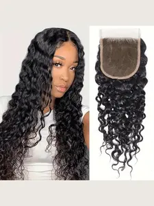 4x4 Transparent Lace Frontal Closure, Brazilian Water Wave Human Hair, 8-20 Inch Swiss Lace Closure 4x4 Free Part Suitable for Various Occasions