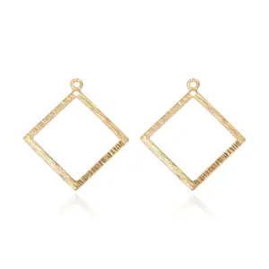 20pcs Brushed Raw Brass Diamond Square Pendant Connector, 2-Hole, Unplated/Uncoated, Size Selections: 15mm/22mm