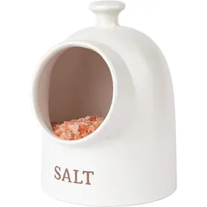 KooK Salt Pig, Salt Cellar, Salt Crock, Countertop Storage Container for Spices, White Salt Cellar, Ceramic, Stoneware, Dishwasher Safe, 15 oz, Speckled Oatmeal, Farmhouse Collection