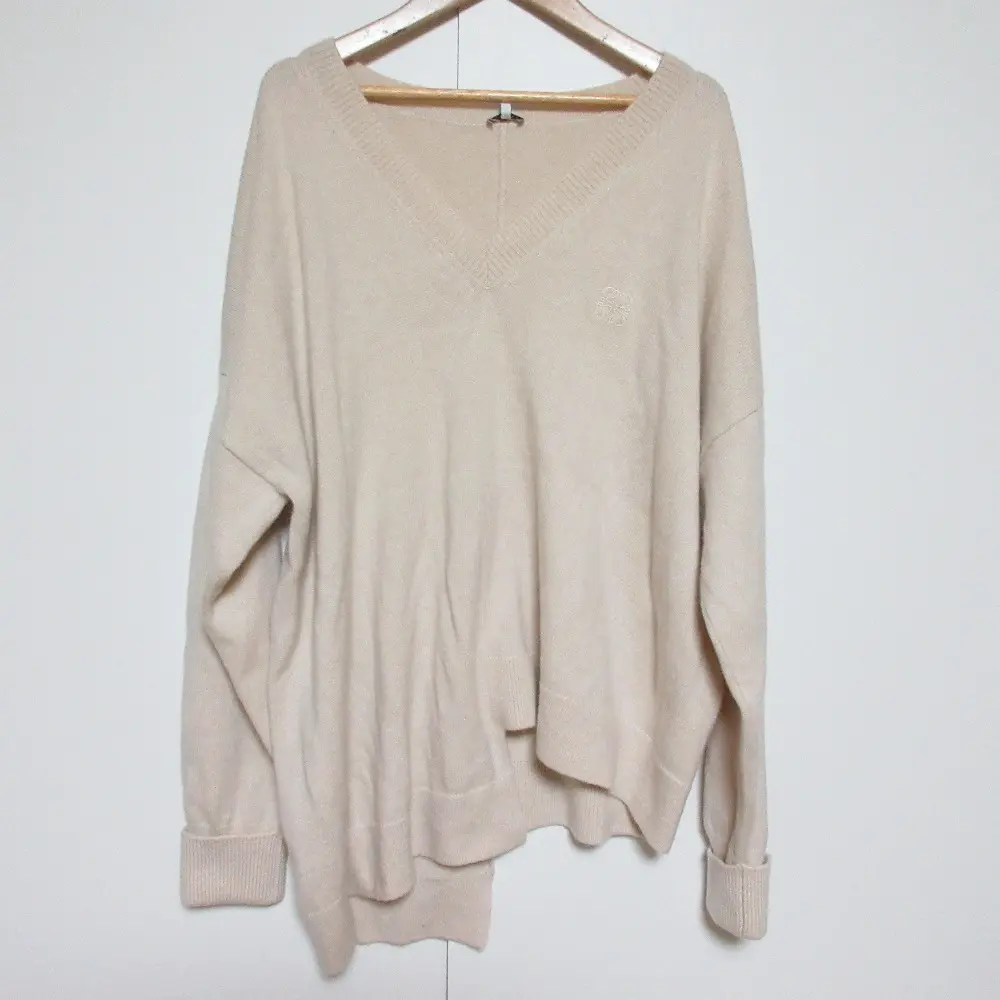 Pre-owned Loewe Wool Small Leather Goods Anagram V Neck Asymmetric Knit Sweater