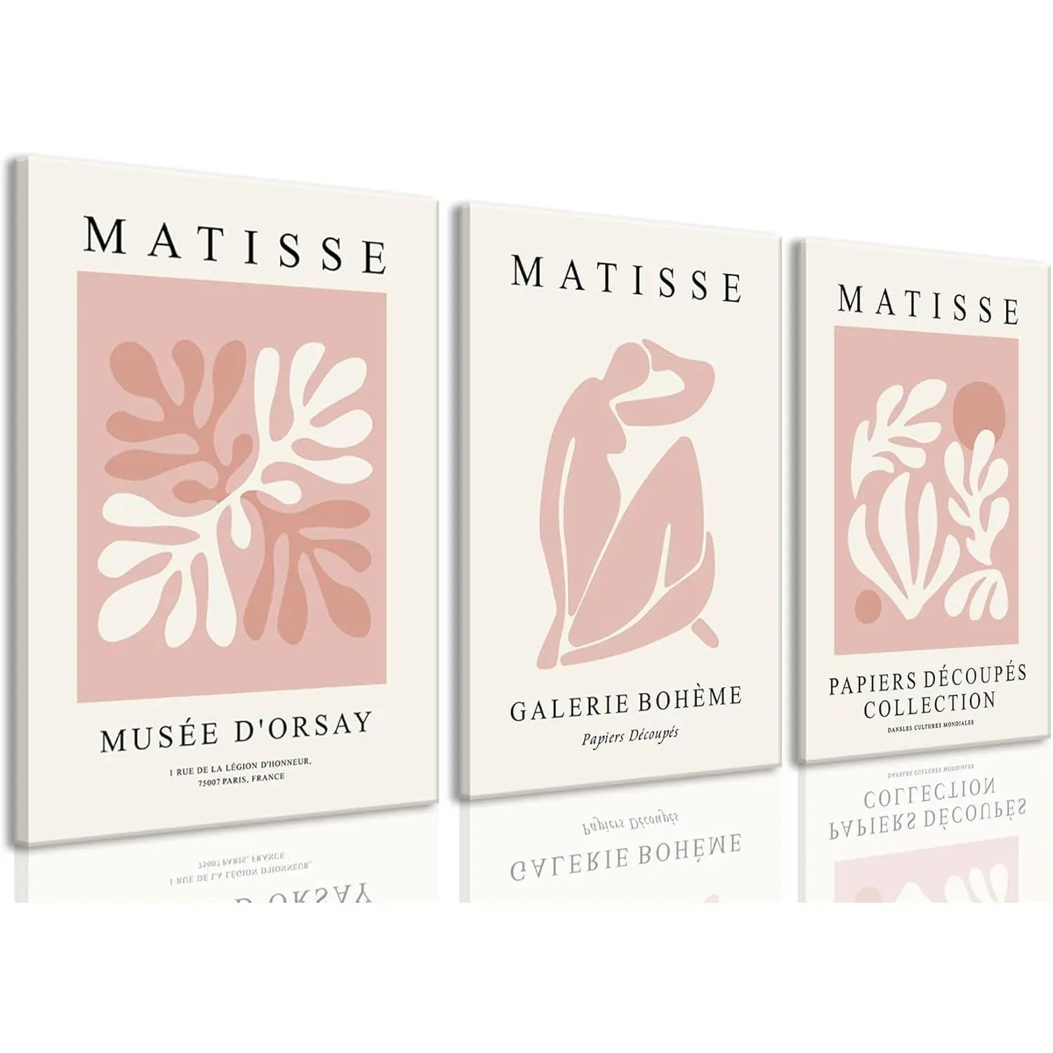 Matisse Abstract Framed Canvas Wall Art Set of 3 - Vibrant Blush Pink Assorted Art Prints, Minimalist Decluttering Home Inspo Room Decor, All Seasons Accent for Living Room, Bedroom, Box-Packaged, Various Sizes (12"x16" Each), Abstract Art, Mother's Day