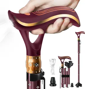 ispuoocti Folding Cane, Multifunctional Foldable Cane with Light, Fashion Walking Cane for Women&Men, Adjustable Canes for Seniors, USB Direct Charging, Lightweight and Portable