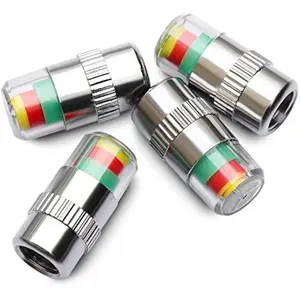 4PCS Tire Pressure Indicator Caps – 3 Color Sensor Valve Caps (32 PSI / 2.2 Bar) for Cars & Bikes