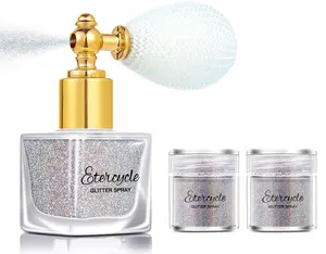 Etercycle Silver Body Glitter Spray, Shimmering Spray Powder Sparkle Powder, Cosmetic Shimmer Makeup Glitter for Hair and Body Face Clothes Nail Art Craft Design Easter Christmas Halloween Crafts