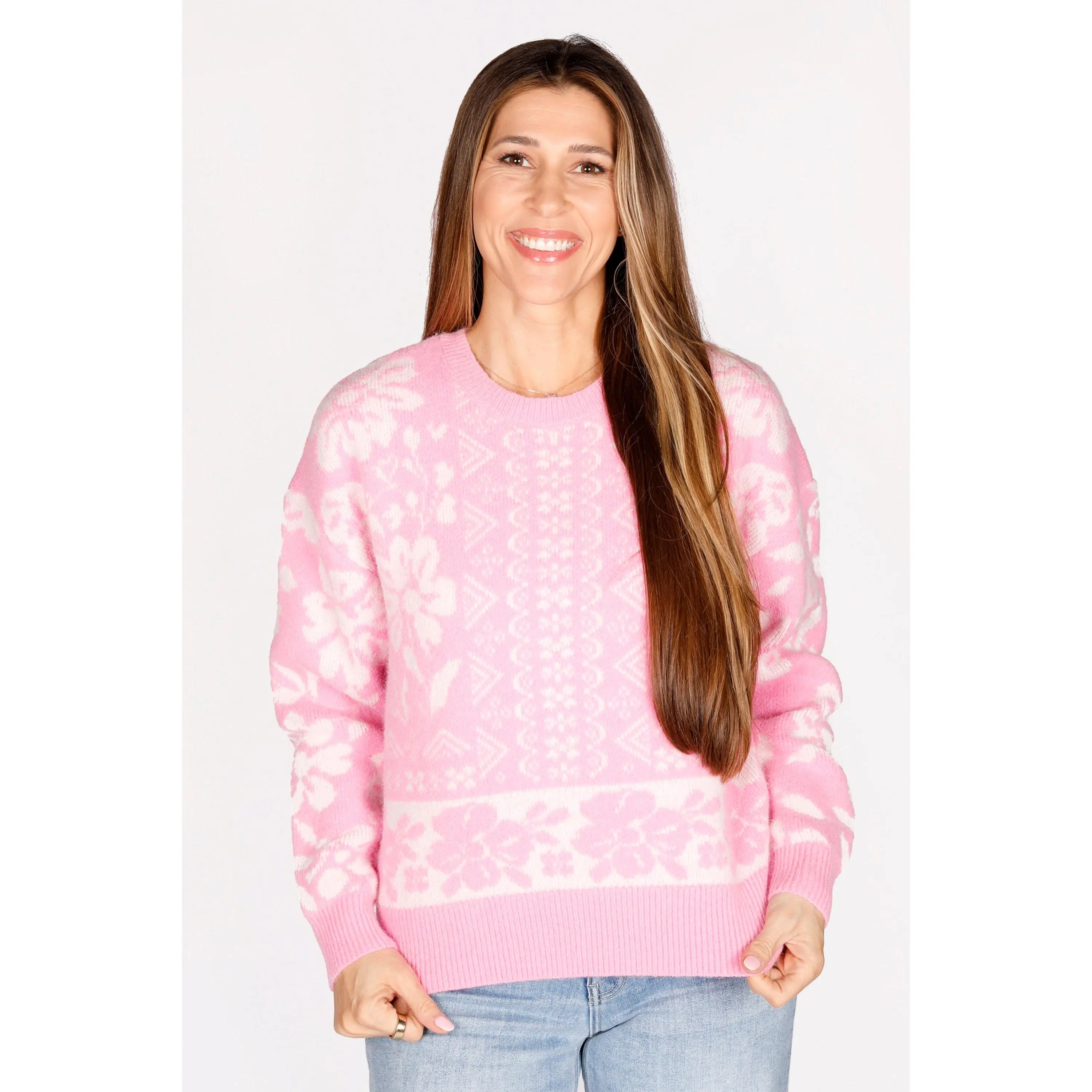 Pink Geo Floral Sweater - FINAL SALE