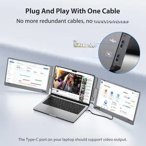 KYY X90 Portable Dual Monitors 14" FHD 1080p LCD 300 Nit Smart Travel Monitor with 210° Rotation Kickstand USB-C Plug and Play for 12-16" Laptops