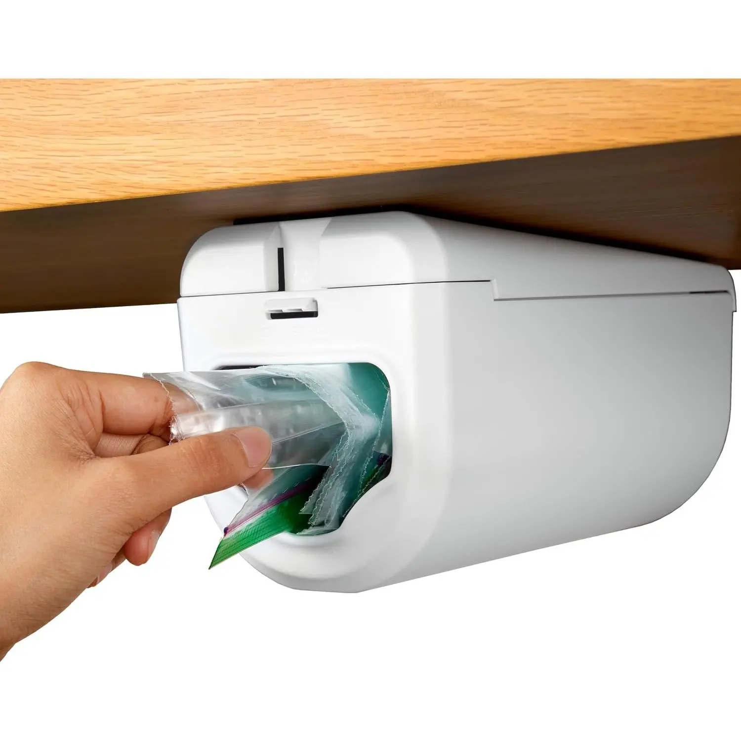 Dispenser for Ziplock Bags size Quart, Sandwich, and Snack Bags | Under-Cabinet or Shelf Mount | Easy Front-Access Bag Dispensing | Kitchen Organization and Storage Solution