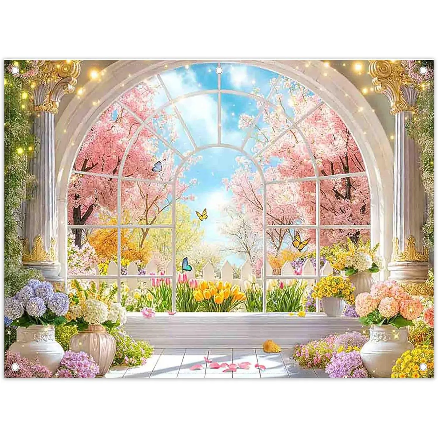 Synthetic Polyester Cherry Bloom Print Lightweight Backdrop - 160x70 in, 40in*30in(100cm*75cm) 40 inches x 30 inches, Foldable Washable Home Decor Tapestry for Bridal Party, Room Anniversary Business Use, Pink Garden Prints Sohochic