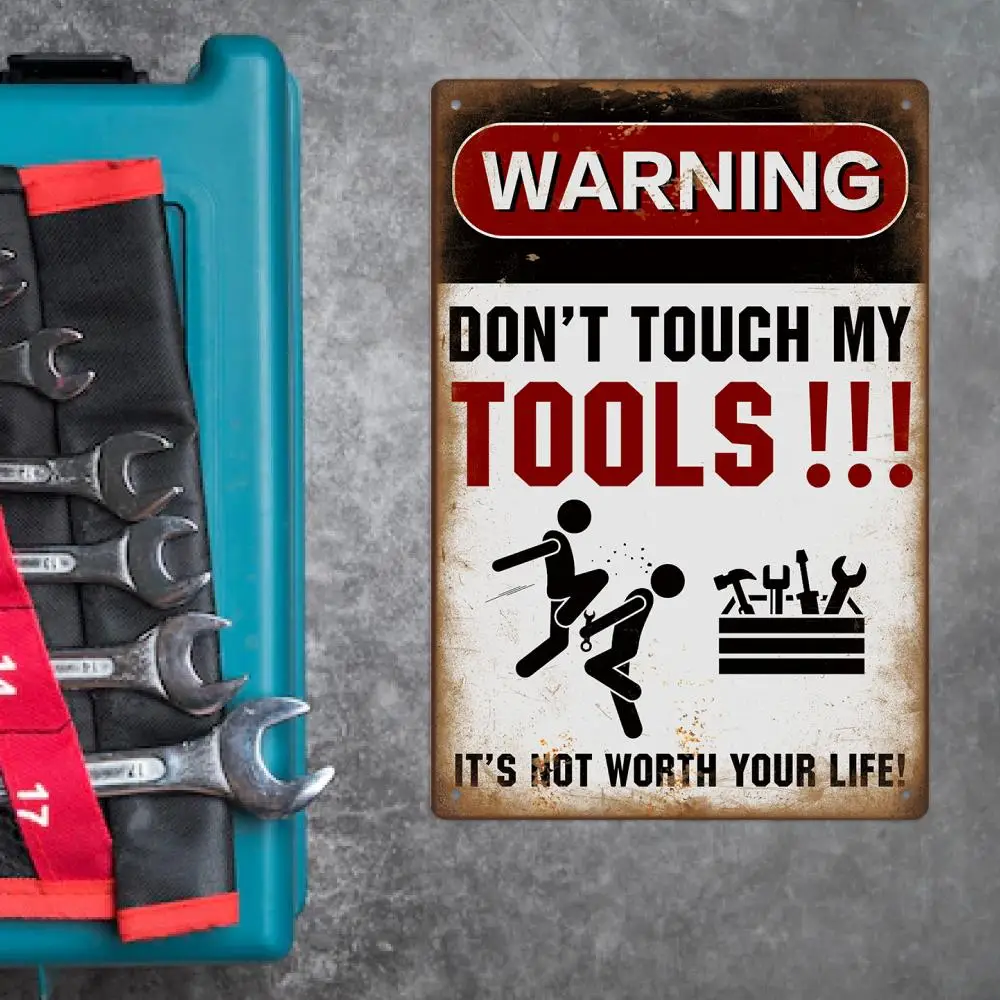 Vintage Slogan Graphic Metal Iron Warning Sign for Dressers for Bedroom, 1 Count Waterproof Wall Hanging Sign, Decorative Personality Plaque for Home