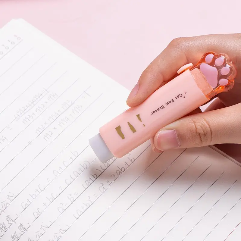 Cute Cat Paw Automatic Eraser, Extendable Push-Pull Cartoon Eraser, 1/2/4pcs Set, Non-Sponge Rubber, Unvulcanized, No Ca Prop 65