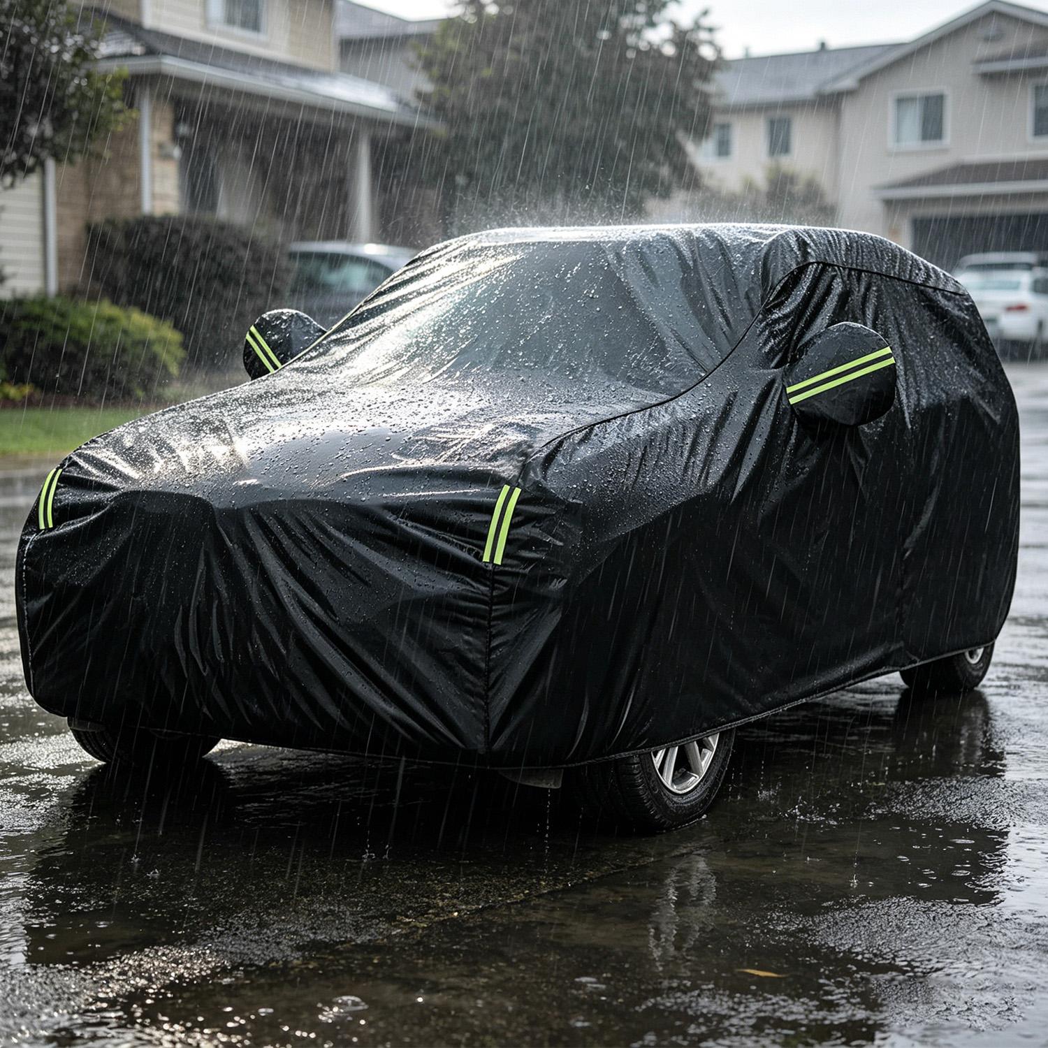 Universal Full Car Cover for SUV Sedan – All-Weather Protection with Reflective Strip, Waterproof UV Scratch Defoliation Resistant for Outdoor Parking,Car Stuff