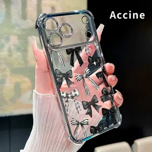 Elegant Bow Ensemble Pattern Phone Case for iPhone 17 Pro Max 16 15 Plus Air 14 13 12 11 E Electroplated Cover with Airbag Shockproof Soft Silicone Casing