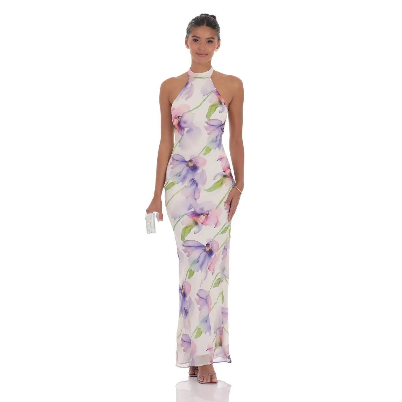 chinese dress ladies Lucy in The Sky Tie Dye Mesh Ruffle Slit Maxi Dress in White  SANITY