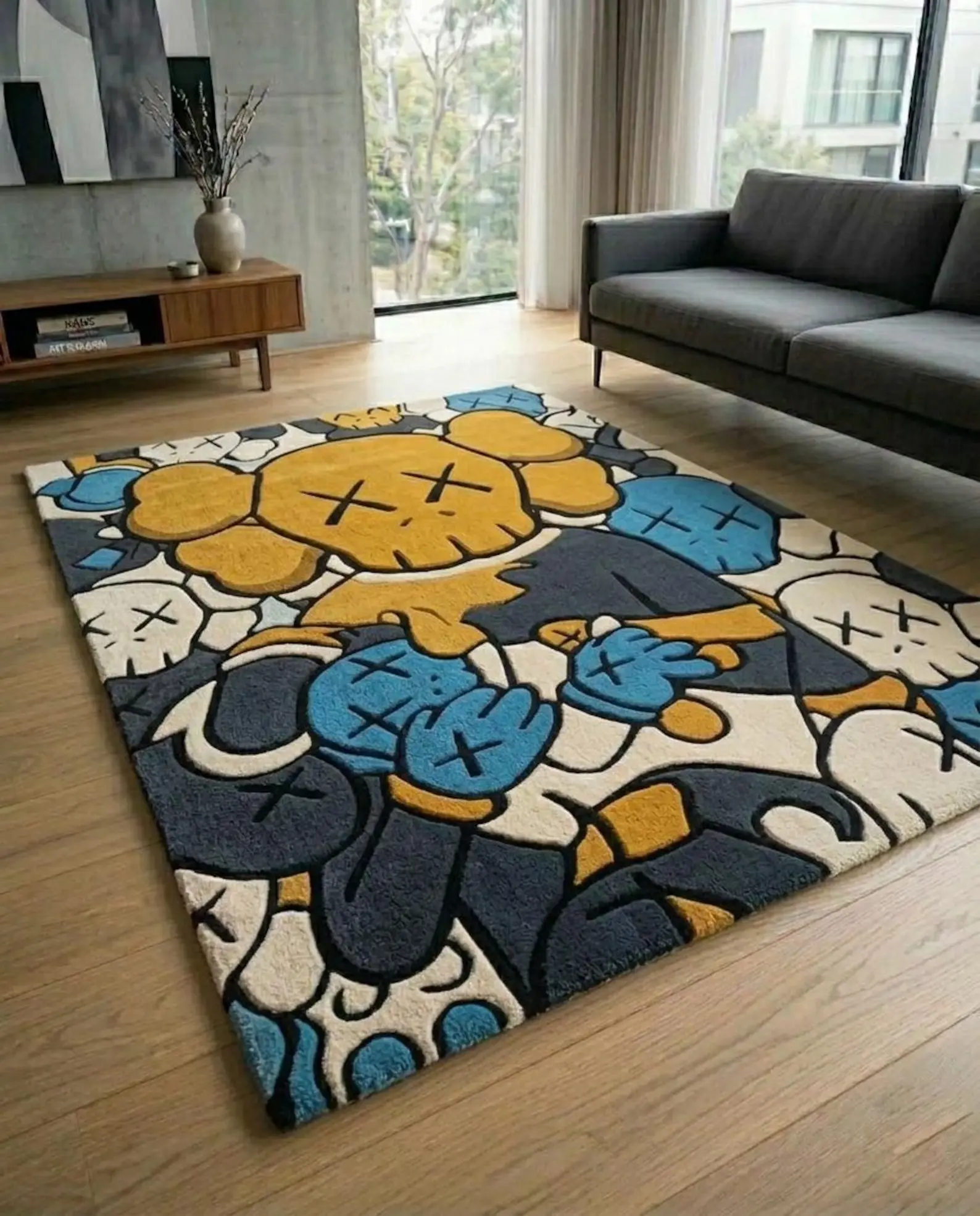 KAWS Inspired Wool Rug | Handmade Pop Art Carpet, Contemporary Home Decor