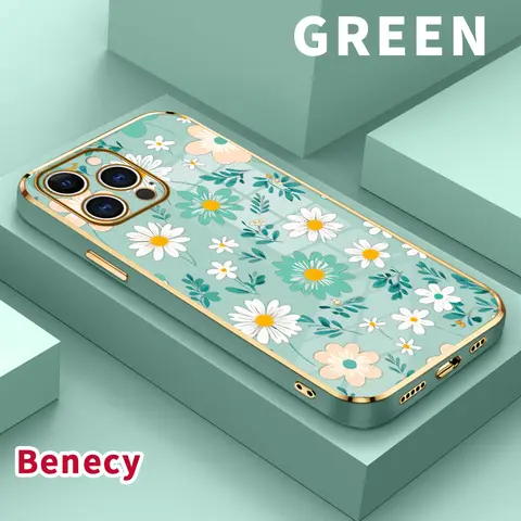 Soft TPU Shell Smartphone Case for iPhone 11-17,X,XS Max,XR,Air,Plus - Metallic Electroplating Floral Whimsy Design,Anti-Slip Bumper,Shockproof,Easy Installation Casing with Protection,Resistance - Mobile Accessories for Women