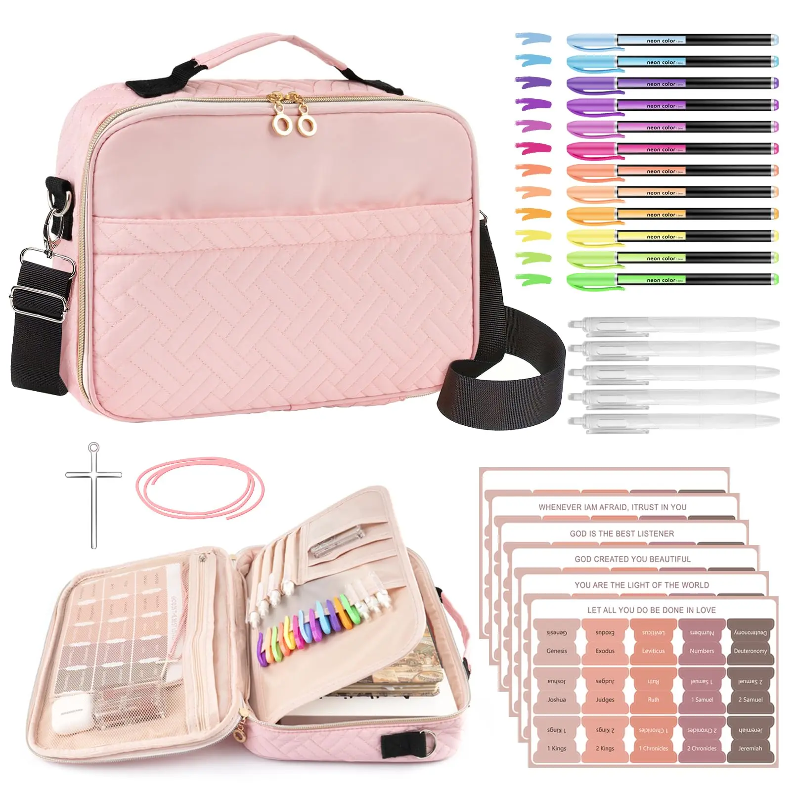 Bible Bag Case for Women Large Carrying Bag with Highlighters Tabs for Bible Study Supplies, Ideal Christian Gifts for Women