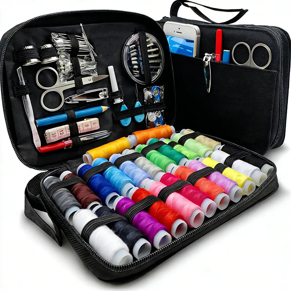 Portable Multifunctional Sewing Kit for Adults & Beginners – Needle & Thread Travel Kit w/ 24 Thread Colors, Needles, Scissors & Tape Measure for Emergency Clothing Repairs, Buttons, Hemming & Home Mending