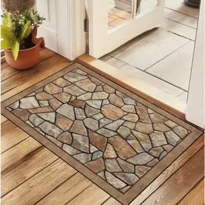 2D Stone Inspired Door Mat Rectangular Washable Entrance Mat with Realistic Brick Design Perfect for Indoor and Outdoor Use Home Decoration Carpet