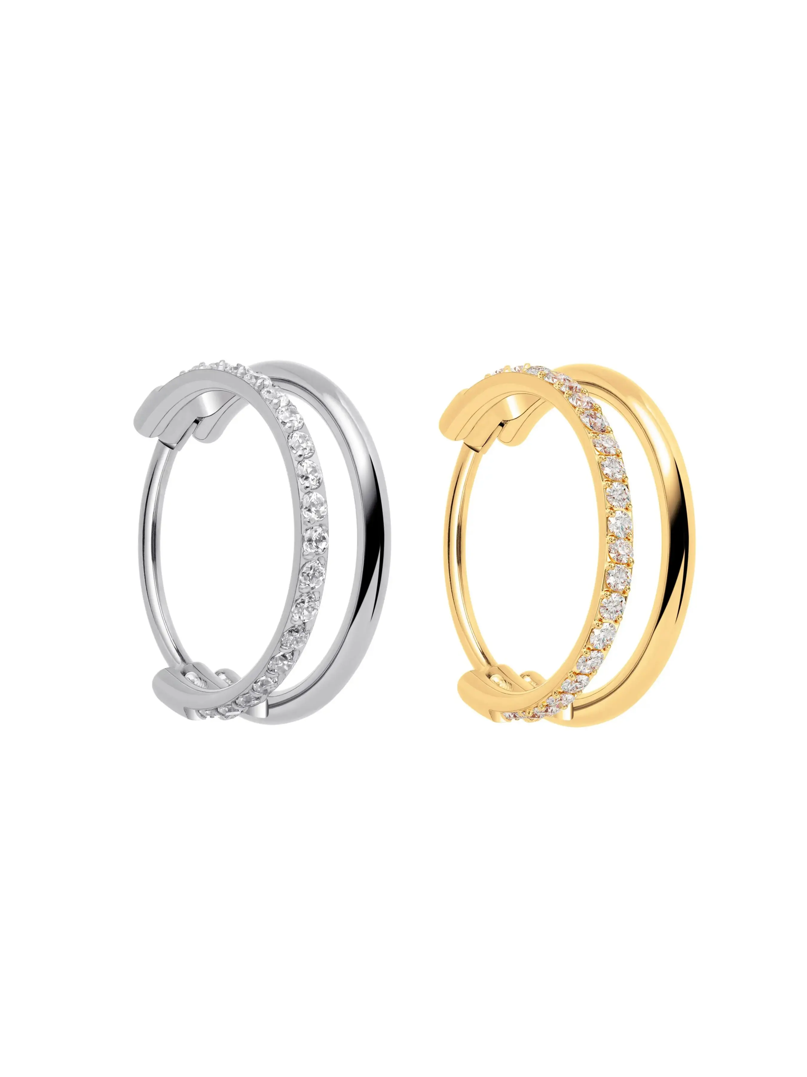 Single Row Micro Gem Implant Grade Titanium Hinged Double Hoop Nose Ring