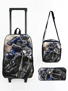 17-inch Wheeled Backpack 3-Piece Set with Motocross Pattern Print