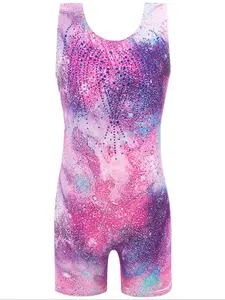 Girls' Sparkling Gymnastics Leotard, Sleeveless Ballet Dance Costume, Rhinestone Biketards, Perfect for Practice & Performance