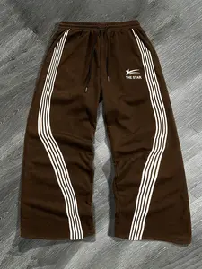 Men's Camo / Striped Print Drawstring Waist Sweatpants, Regular Fit Casual Pocket Straight Leg Trousers for Fall & Winter, Men's Bottoms for Daily Wear