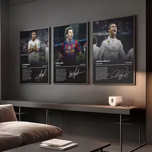 R0naldo, Messii, Mb@ppe Set Of 3 Posters: Football Prints For Boys Room,Soccer Art Print Poster, Uni Dorm Room Wall Art, Dark Sports Posters No Frame