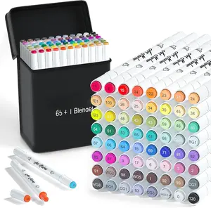 ChicRosa  Markers, 65 ing Markers and 1 Blender, 66 Pack  Based Dual Tip Permanent Markers Highlighters with Case, Excellent for Adults  ing Marking Drawing Sketching (Black)