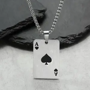 Street fashion black/red playing card necklace with red heart A pendant, punk hip-hop necklace, versatile fashion personality, unisex style