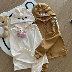 Anime Rilakkuma Hoodie Cute Coat Couple Style Long Sleeve Top Women Clothing Rilakkuma Series Coat Hoodies Zip Up Outerwears