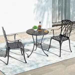 3-Piece Outdoor Patio Bistro Set, Round 24 Inch Cast Aluminum Bistro Table with 1.97" Umbrella Hole and 2 Cast Aluminum Bistro Chairs, for Patio, Garden, Backyard and Balcony, Black
