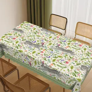 Easter Bunny Spring Floral Tablecloth Farmhouse Table Cover Holiday Dining Room Kitchen Decoration Washable Polyester Tablecloth