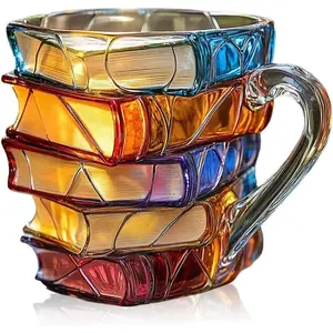 Stained Glass Book Stack Mug | Perfect for Book Lovers & Coffee Addicts Retro Funny Unicorn Sparkle