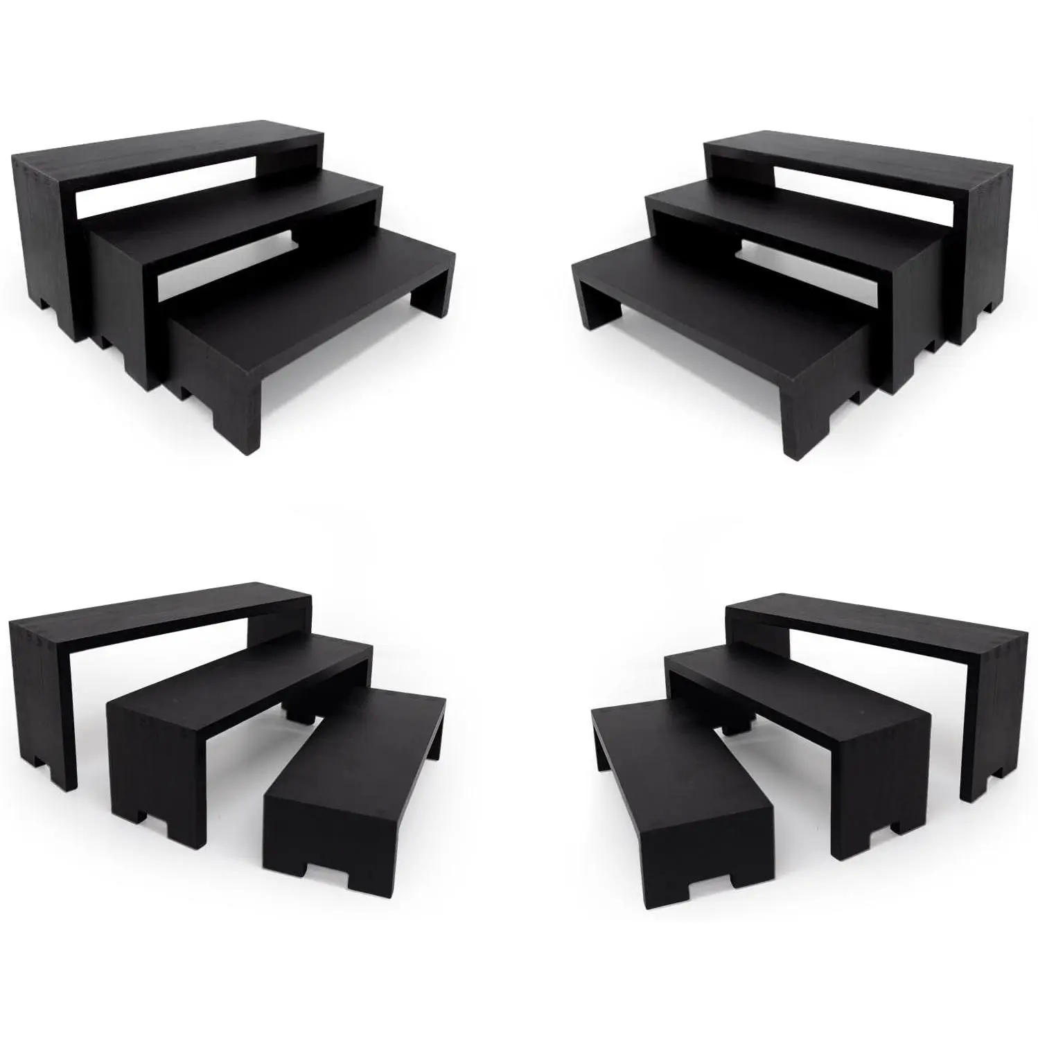 12 count Display Riser  Risers Wooden Stand 3 Tier 4 Set 12 count  Racks Decorative Rectangular, Cupcake Stands Cologne Perfume Organizer(Black)