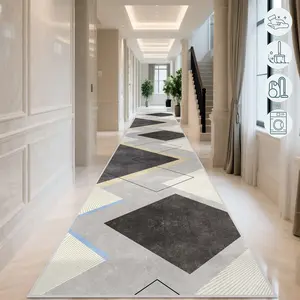 Modern Geometric Long Strip Carpet for Living Room & Hallway, Easy-Clean Balcony Mat, Soft Bedroom Bedside Rug, Stair Runner