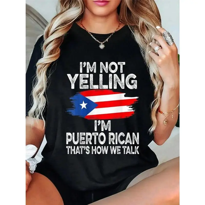 Cotton Funny Puerto Rico Flag I Don't Scream I'm T-Shirt Short Sleeve T-Shirt Women's Men's Graphic Tee Causal Tops