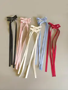 Women's Colorful Polyester Long Tail Bow Hair Clips, Elegant Lace Tassel Barrettes, Fairy Style Hair Accessories for Daily Wear