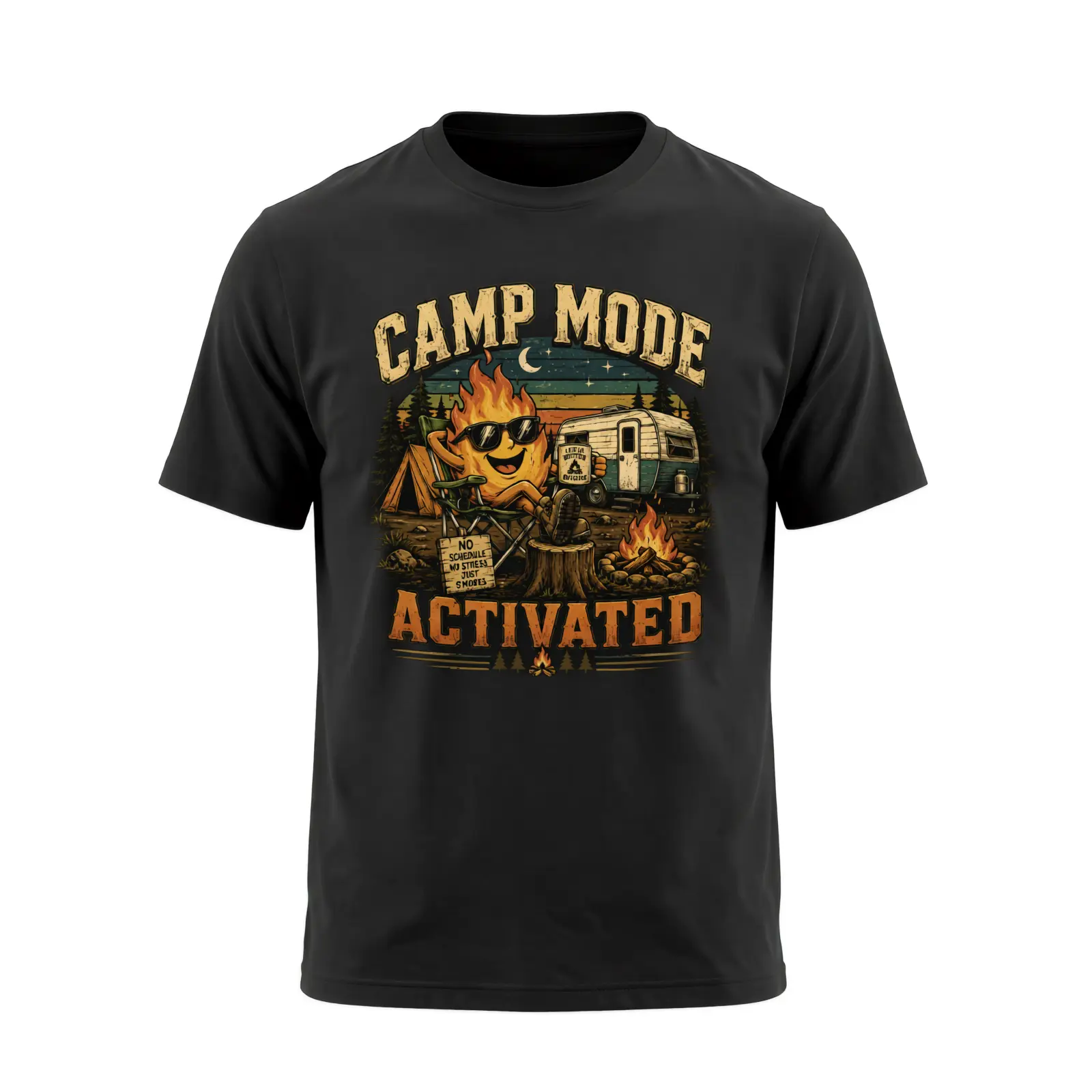 Men's Short-Sleeve Soft Cotton Casual Menswear Tops - Funny Camping Campfire Graphic, Breathable Adult Sizes Unisex T-Shirt for Fishing Lovers, Camper Gift