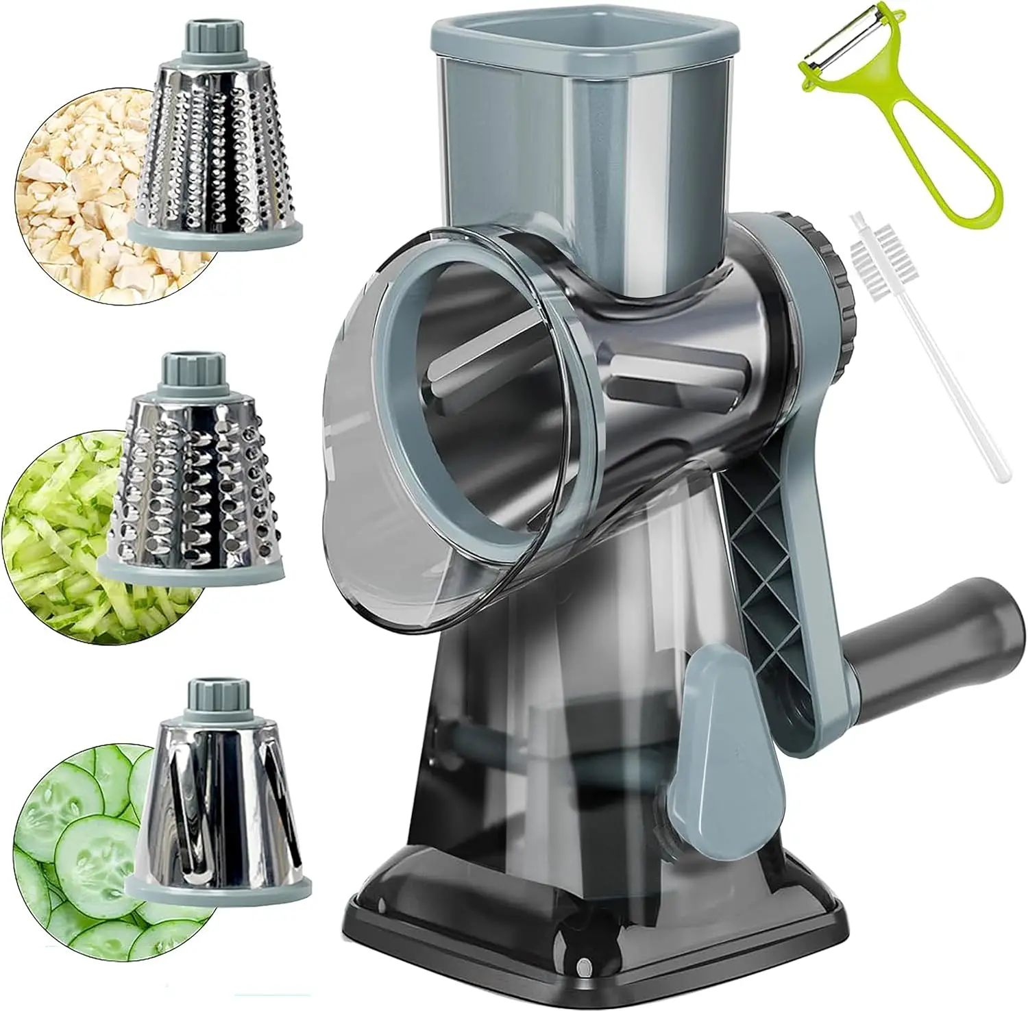 Rotary Cheese Grater Multi-Purpose Stainless Steel Cheese Shredder - Cheese Grater With Handle Effortless Grating of Carrots, Potatoes, Vegetables, and Fruits (blue)
