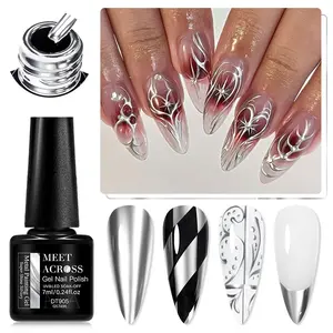 Metallic Silver Color Gel Nail Polish Semi Permanent UV Super Shine Polished Metallic Finish Mirror Chrome Draw Painting Gel Varnish Nail Art Nail Care