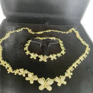 Xuping Butterfly Necklace and Bracelet Set Laminated Gold Daily Use 16 to 18 Inches Long Jewelry Set