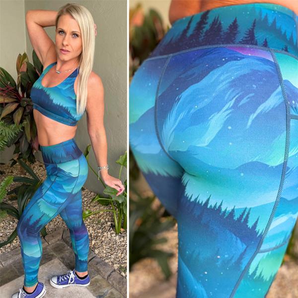 Aurora Borealis Leggings High Waist Full Length & Capri Sportswear Bottoms with Pockets & Gusset for All Seasons Running Workout Pants Squat Proof Spandex Sweat Pants