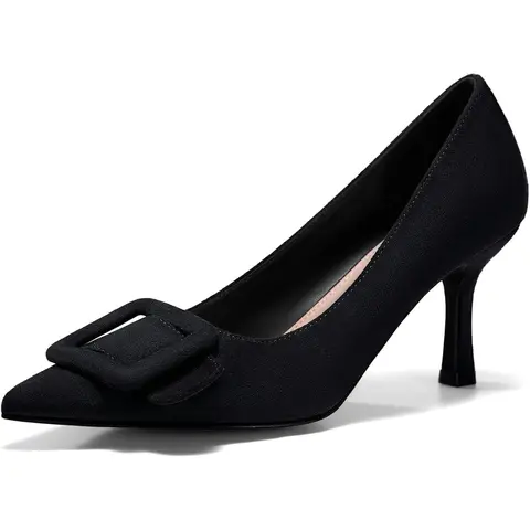 Coutgo Women's Stylish Elegant Pointed Toe Stiletto High Heels - Slip-On Black Heels, Fashionable Party Shoes, Casual All-Season Wedding Footwear