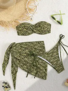 Vintage Floral Halter Bikini Set, Side Tie Sun Protection Cover-Up, Beach Pool Vacation Essential, 3 Piece Swimsuit, Floral Bikini Top, Floral Print Bikini