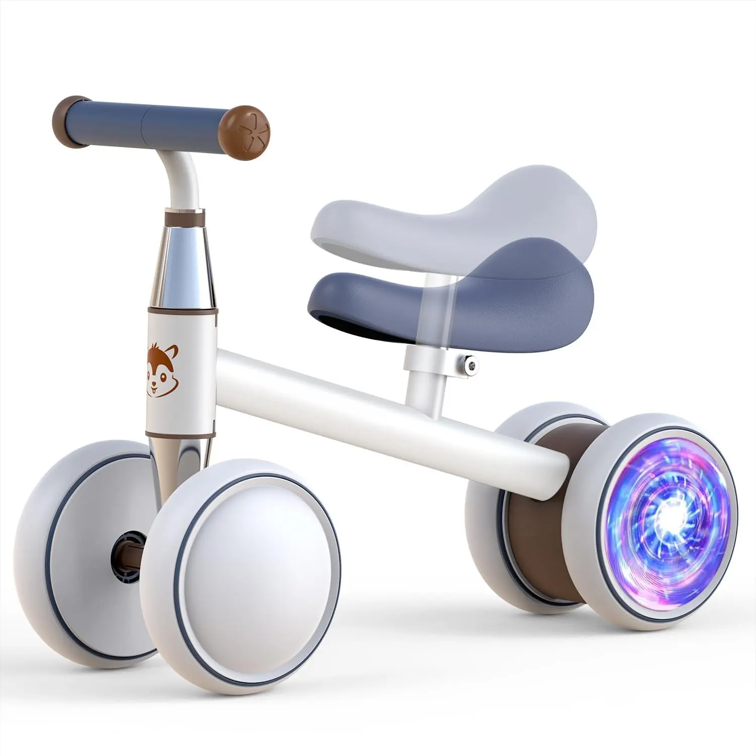 Colorful Lighting Baby Balance Bike for 1 Year Old Boys Girls (15-36in Height), 10-24 Month Toddler Balance Bike with Adjustable Seat & 4 Silent Wheels, Baby Bike Toddler Bike for First Birthday Gifts