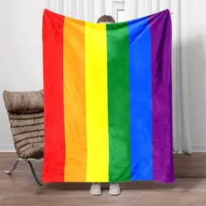 Modern LGBT Pride Flag Throw Blanket Reversible AllSeason Flannel Digital Print Cartoon Theme Perfect for Couch and Bed Decor