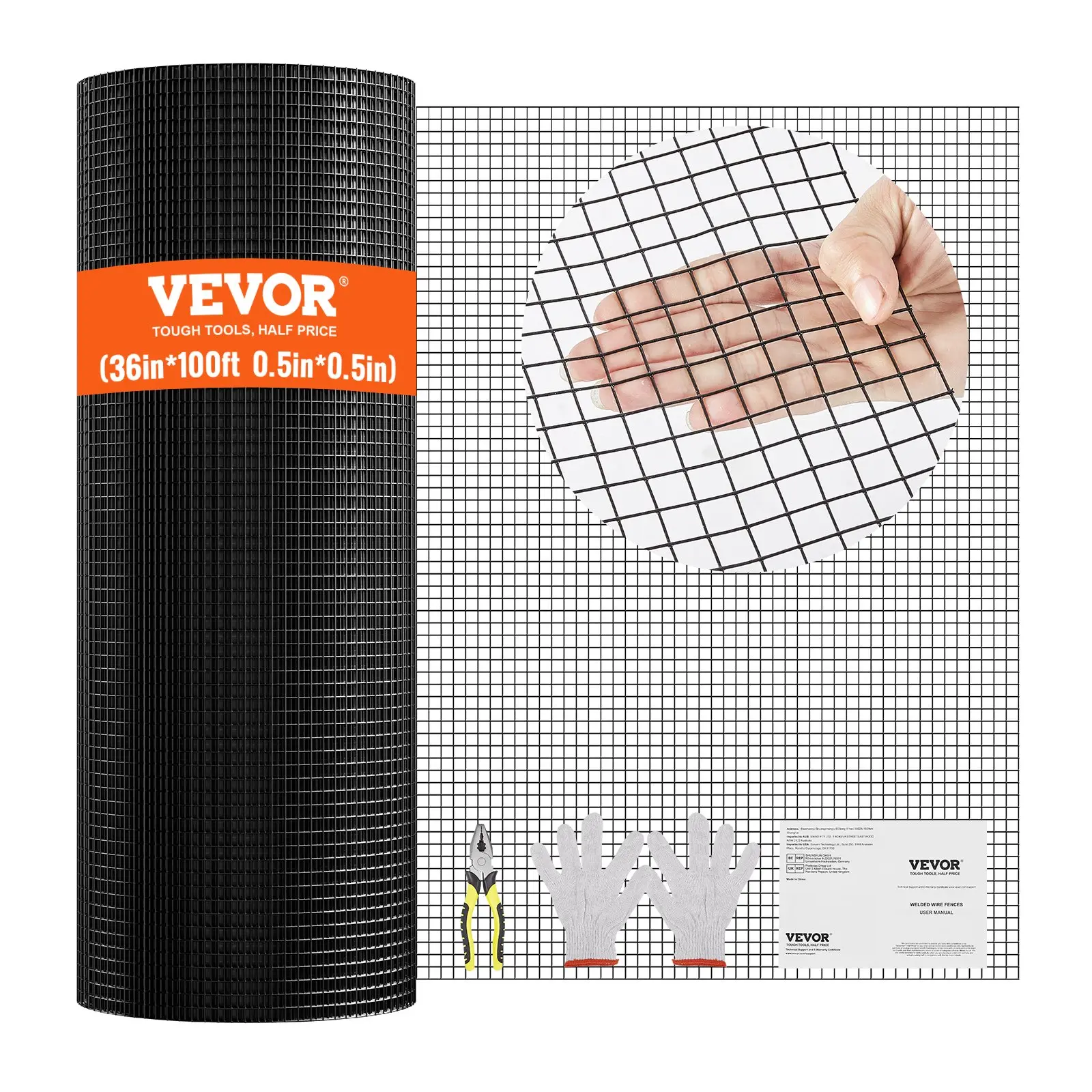 【Summerfinds】VEVOR Hardware Cloth, 36'' x 100' Galvanized Wire Mesh Roll, 19 Gauge Chicken Wire Fence Roll, Vinyl Coating Metal Wire Mesh for Chicken Coop Barrier, Rabbit Snake Fences, Poultry Enclosures