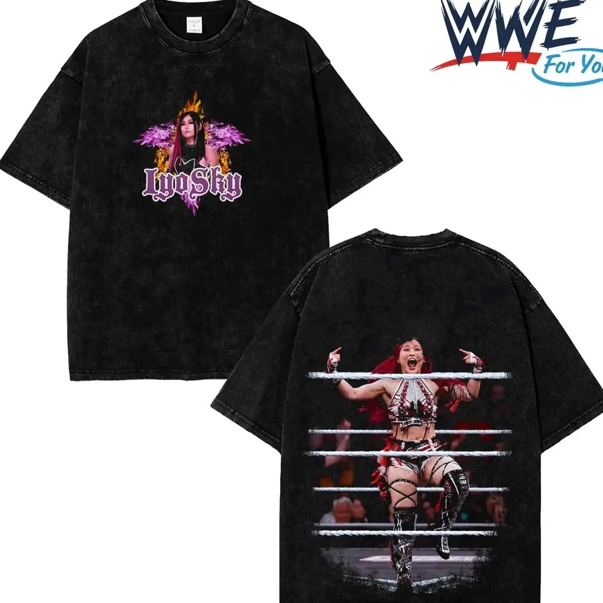 WFU - Iyo Sky Washed Black T-Shirt WWE Women Wrestling Shirt Vintage Acid Wash Graphic Tee Oversized Unisex Cotton Crewneck Streetwear Gift for WWE Fans Streetwear legend 06N